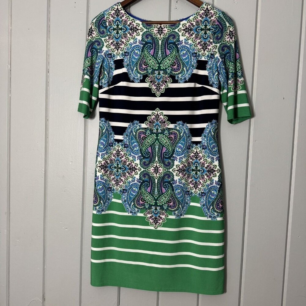 Eliza J Paisley Stripe Print Shift Dress Half Sleeve Knee Length Size 6‎ Preppy